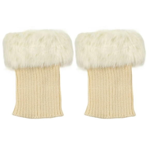 STETMN Women's Faux Fur Boot Cuffs Winter Knitted Short Leg Warmers Furry Boot Cover