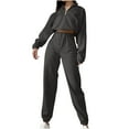 thumbnail image 1 of STETMN Women's Fleece 2 Piece Outfits Quarter Zip Crop Sweatshirt High Waist Jogger Sweatpant Set, 1 of 8