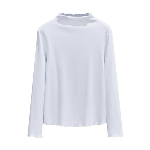 STETMN Women's Fleece long sleeve Top Casual Lettuce Trim Neck Shirt Fall Solid Layer Warm T-Shirt