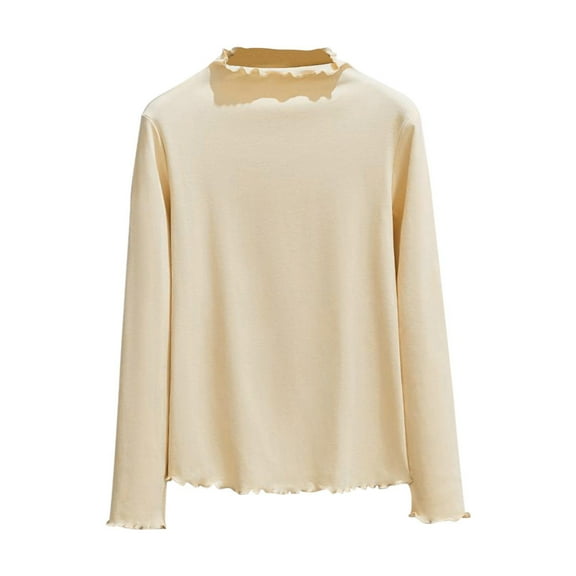 STETMN Women's Fleece long sleeve Top Casual Lettuce Trim Neck Shirt Fall Solid Layer Warm T-Shirt