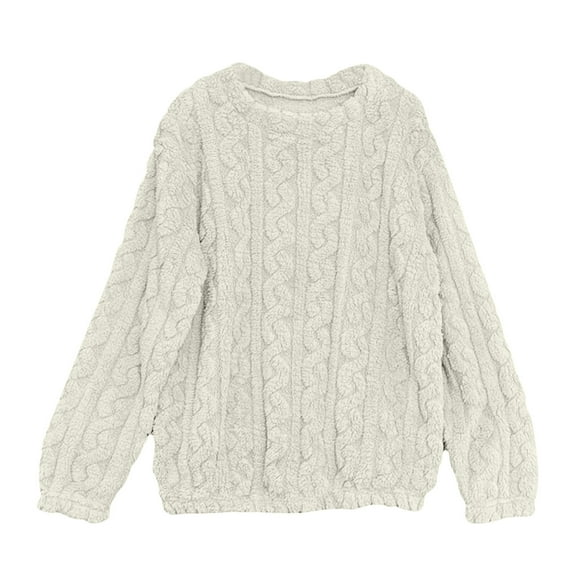 STETMN Women's Fuzzy Fleece Tops Chunky Textured Knit Sweatshirt Soft Thermal Thick Pullover Shirt