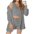 thumbnail image 1 of STETMN Women's Fuzzy Nightwear Set Hooded Cardigan Crop Tank Top Drawstring Shorts 3 Piece Warm Pajama Outfit, 1 of 7