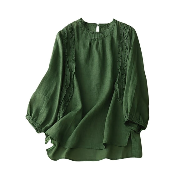 STETMN Women's Half Sleeve Shirts Lightweight Soft Cotton Linen Top Flowy Hem Cute Babydoll Shirts