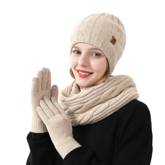 STETMN Women's Hat Scarf Gloves Set Chunky Beanie Hat Knit Scarf Gloves Thick Warm Sets for Ski