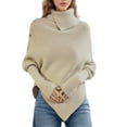 thumbnail image 1 of STETMN Women's High Neck Sweaters Loose Batwing Sleeves Asymmetric Hem Elegant Knit Jumper Top, 1 of 3