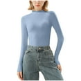thumbnail image 1 of STETMN Women's High Neck T-shirt Long Sleeve Slim Tee Casual Base Layer Tops Spring Basic Top, 1 of 4