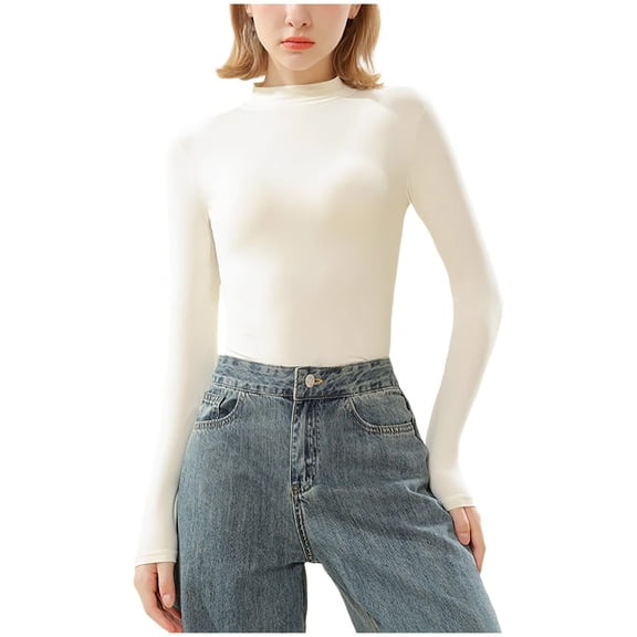 STETMN Women's High Neck T-shirt Long Sleeve Slim Tee Casual Base Layer Tops Spring Basic Top