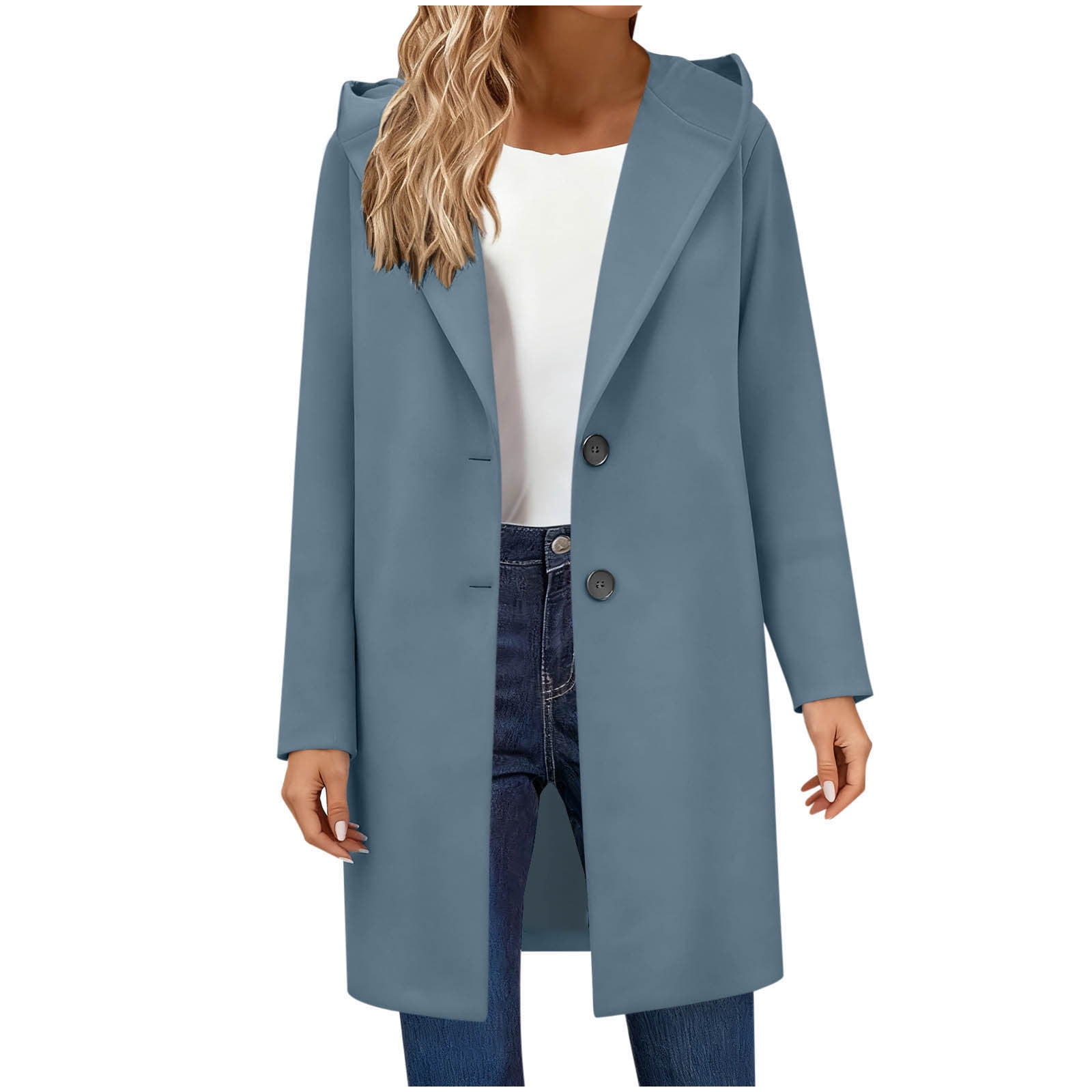 GRASWE Women's Plaid Pea Coat - Wool Blend, Double Breasted, Hooded, Mid-Length With Belt - View #3