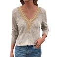 thumbnail image 1 of STETMN Women's Lace V Neck Tops Fall Casual Long Sleeve Sweater Solid Ribbed Knit Pullover Shirts, 1 of 6