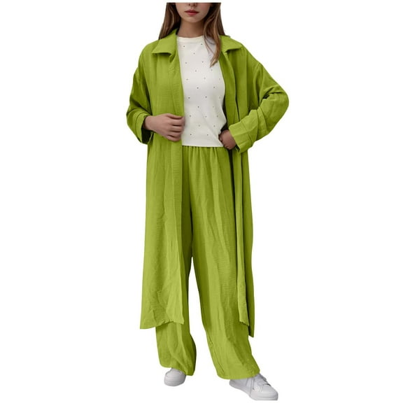 STETMN Women's Lightweight 2 Piece Outfits Button Flowy Long Shirt Stretch Wide Leg Pants Fall Set