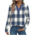 thumbnail image 1 of STETMN Women's Long Sleeve Shirts Button V Neck Plaid Top Fall Casual Office Blouses, 1 of 5