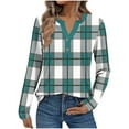 thumbnail image 1 of STETMN Women's Long Sleeve Shirts Button V Neck Plaid Top Fall Casual Office Blouses, 1 of 5
