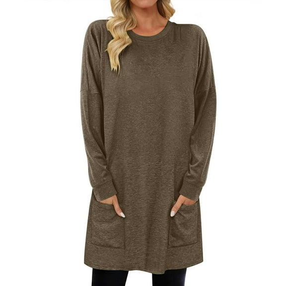 STETMN Women's Long Sleeve Sweatshirts Lightweight Round Neck Long Shirt with Pocket Fall Going Out T Shirt