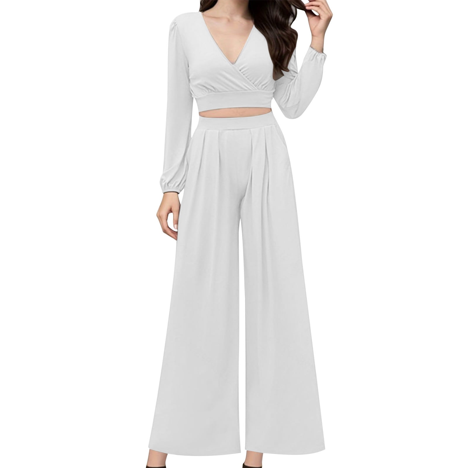 V-Neck Crop Top and High Waisted Legging Pants Outfit Set