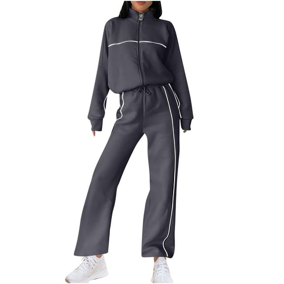 STETMN Women's Lounge Sweatsuit Sets Zip Up Collar Jacket Elastic Waist Straight Pants Workout Outfits