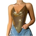 thumbnail image 1 of STETMN Women's Metallic Sequins Halter Cami Top Draped Front Backless Party Tank Tops, 1 of 8