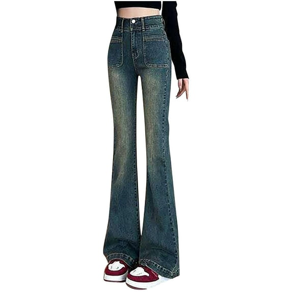 STETMN Women's Mid Rise Flare Jean Retro Sexy Denim Pant Fall Casual Tendy Jeans with Pocket