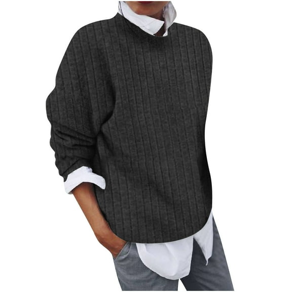 STETMN Women's Mock Neck Tops Loose Fit Trendy Long Sleeve Knit Tops Casual Soft Ribbed Shirt