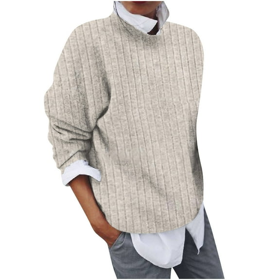 STETMN Women's Mock Neck Tops Loose Fit Trendy Long Sleeve Knit Tops Casual Soft Ribbed Shirt