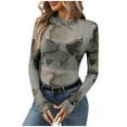 thumbnail image 1 of STETMN Women's Mock Neck Tops Slim Fit See Through Long Sleeve Shirt Sexy Printed Going Out T-shirt, 1 of 5