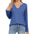 thumbnail image 1 of STETMN Women's Notch V Neck T-Shirt Casual Long Sleeve Tops Fall Cozy Lightweight Layer Shirts, 1 of 6
