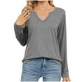 thumbnail image 1 of STETMN Women's Notch V Neck T-Shirt Casual Long Sleeve Tops Fall Cozy Lightweight Layer Shirts, 1 of 7