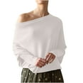 thumbnail image 1 of STETMN Women's Off Shoulder Sweater Fall Long Sleeve Loose Asymmetrical Hem Knit Jumper Tops, 1 of 6