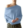 thumbnail image 1 of STETMN Women's Off Shoulder Sweater Fall Long Sleeve Loose Asymmetrical Hem Knit Jumper Tops, 1 of 6