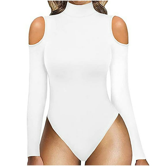 STETMN Women's Off Shoulder Tops Slim Long Sleeve Shirts Sexy Mock Neck Beach Bodysuit