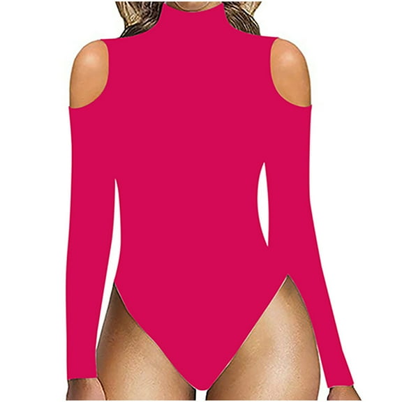 STETMN Women's Off Shoulder Tops Slim Long Sleeve Shirts Sexy Mock Neck Beach Bodysuit