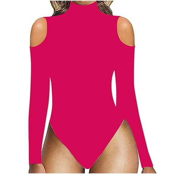 STETMN Women's Off Shoulder Tops Slim Long Sleeve Shirts Sexy Mock Neck Beach Bodysuit