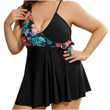 STETMN Women's One Piece Swim Dresses Plus Size Modest Full Coverage Skirt Bathing Suit with Pockets