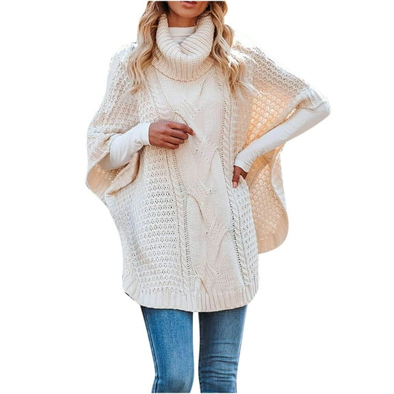 STETMN Women's Oversized Batwing Sleeveless Sweater Turtleneck Cable Knit Top Side Split Pullover