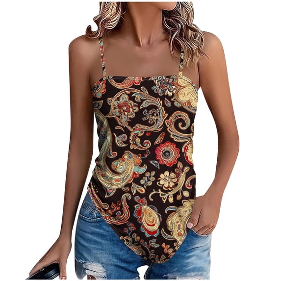 STETMN Women's Oversized Tank Top Print Spaghetti Strap Cami Tank Irregular Hem Sleeveless Camisole