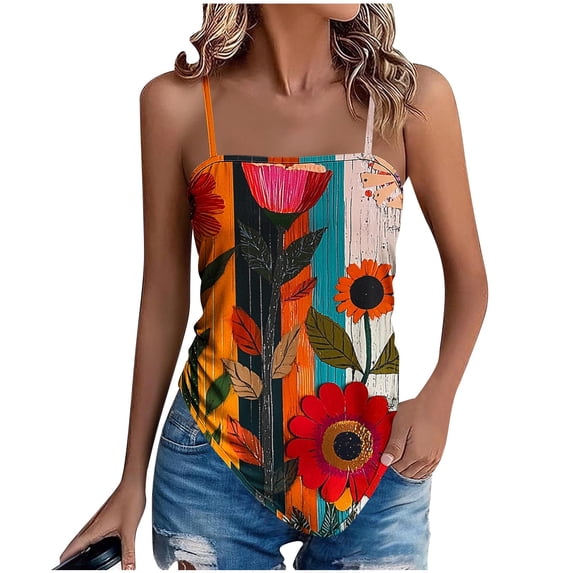 STETMN Women's Oversized Tank Top Print Spaghetti Strap Cami Tank Irregular Hem Sleeveless Camisole
