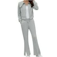 thumbnail image 1 of STETMN Women's Plain 2 Piece Tracksuit Full Zip Lapel Jacket Drawstring Split Sweatpant Lounge Sets, 1 of 6