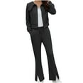 thumbnail image 1 of STETMN Women's Plain 2 Piece Tracksuit Full Zip Lapel Jacket Drawstring Split Sweatpant Lounge Sets, 1 of 6
