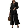 thumbnail image 1 of STETMN Women's Plus Size 2 Piece Sets Button Down Lapel Neck Blouse Baggy Wide Leg Pants Lightweight Outfit, 1 of 6