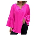 thumbnail image 1 of STETMN Women's Plus Size Tops Lightweight Notch V Neck Shirt Loose Flare Sleeve T-Shirts, 1 of 6
