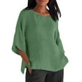 thumbnail image 1 of STETMN Women's Plus Sized Tops Cotton Linen 3/4 Sleeve T-shirt Round Neck Loose Lightweight Tee, 1 of 6