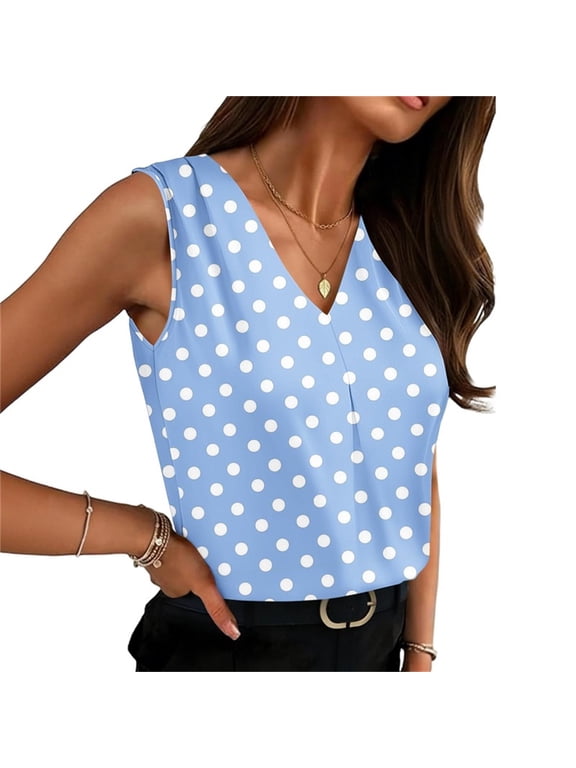 Women's Polka Dot Sleeveless Tank Top, Summer V Neck Lightweight Casual Blouse for Vacation & Work
