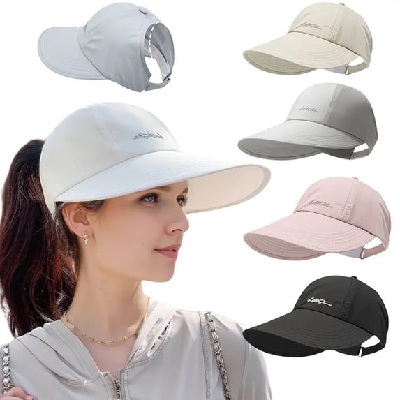 STETMN Women's Ponytail Sun Hat, Wide Brim Baseball Cap with Stretch Back, Quick Dry Breathable UV Protection Summer Hat