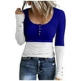 thumbnail image 1 of STETMN Women's Ribbed Knit Tight Sweater Casual Button Ruched Tops Slim Fit Color Block Shirts, 1 of 4