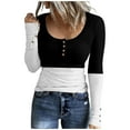 thumbnail image 1 of STETMN Women's Ribbed Knit Tight Sweater Casual Button Ruched Tops Slim Fit Color Block Shirts, 1 of 4