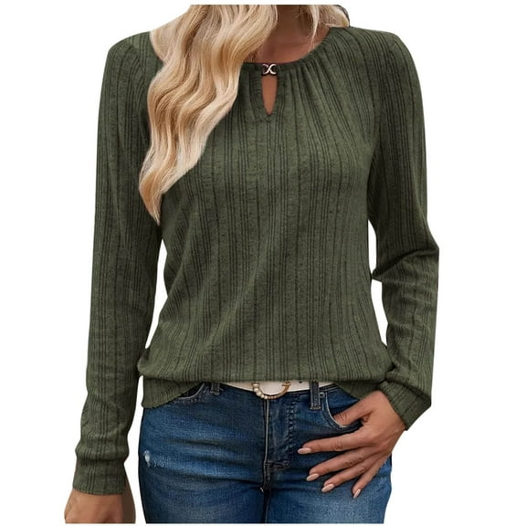 STETMN Women's Ribbed Top Lightweight Long Sleeve Sweater Loose Keyhole Crewneck Pullover Shirt
