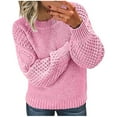 thumbnail image 1 of STETMN Women's Round Neck Sweater Loose Fit Solid Crochet Tops Casual Comfy Knitwear Shir, 1 of 5