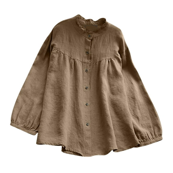 STETMN Women's Ruffle Neck Tops Casual Loose Puff Sleeve Shirts Casual Button Down Office Blouse