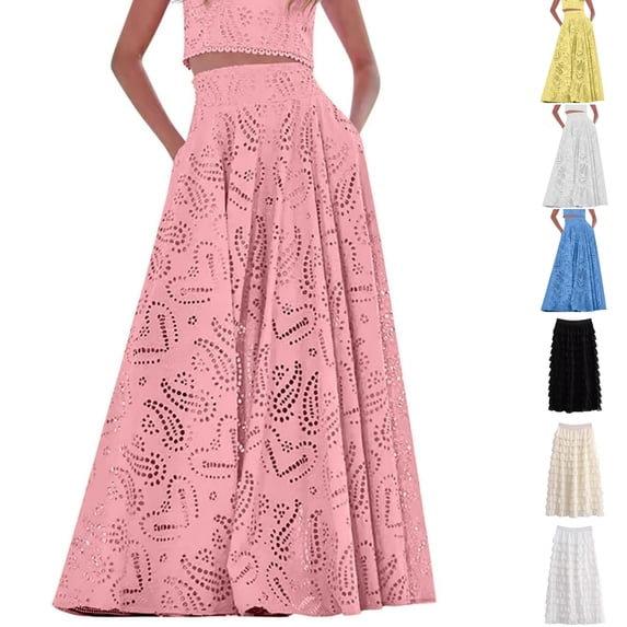 STETMN Women's Ruffle Tulle Skirt Ruched Elastic Waist Maxi Skirts Casual A-line Party Long Skirt