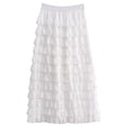 thumbnail image 1 of STETMN Women's Ruffle Tulle Skirt Ruched Elastic Waist Maxi Skirts Casual A-line Party Long Skirt, 1 of 7