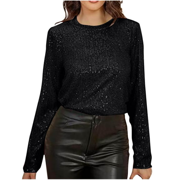 STETMN Women's Sequin Tops Glitter Long Sleeve Blouses Sexy Backless Night Party Shirt